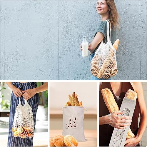 Miniatura 7 de Homimor 11 bolsas reutilizables para productos, bolsas de comestibles reutilizables, bolsa de pan de lino, bolsas de malla para verduras y frutas,