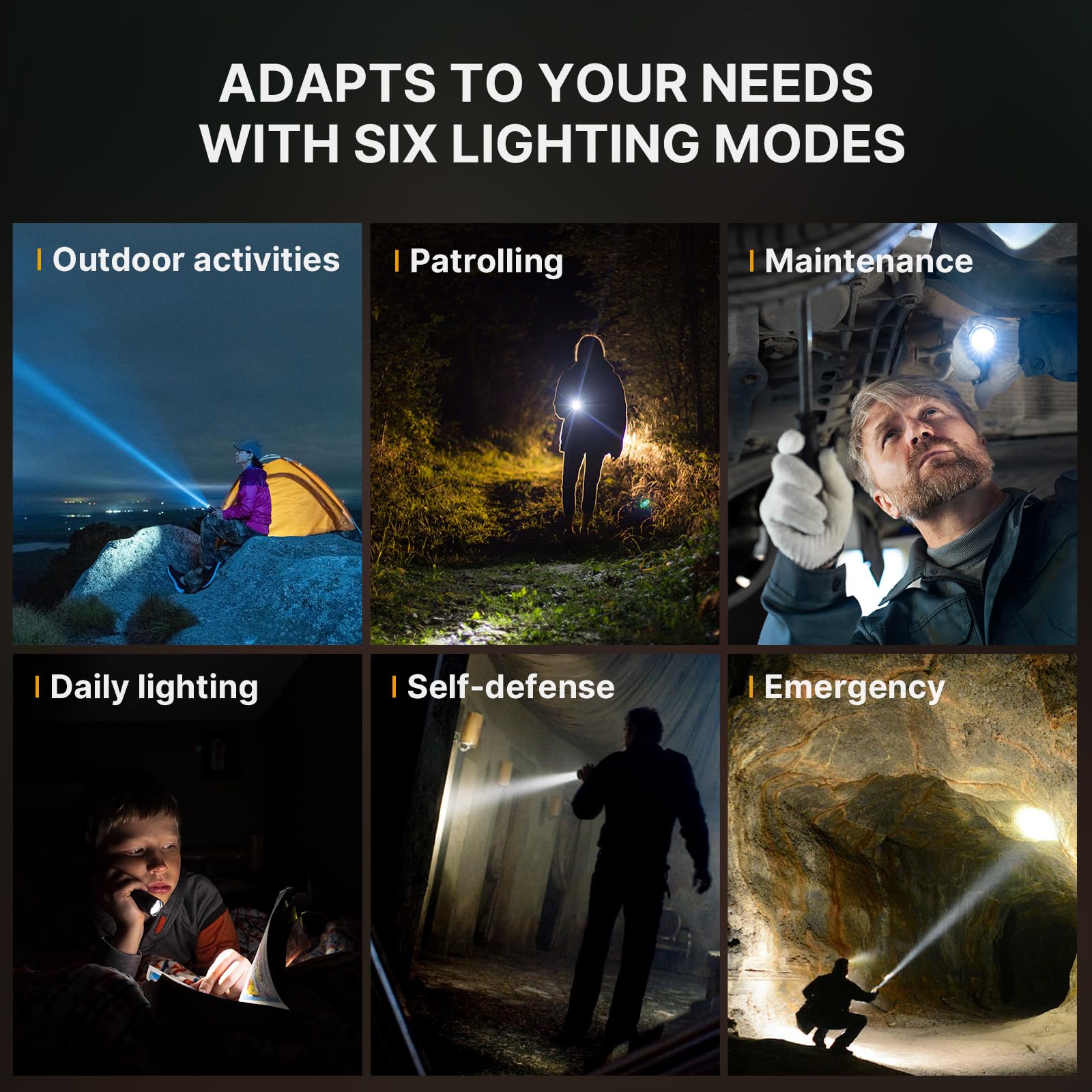 Brinyte PT16A Linterna táctica de 3000 lúmenes, luz estroboscópica LED ultrabrillante, IP68, impermeable, interruptor doble con 6 modos para camping, emergencia, EDC, hogar, exteriores
