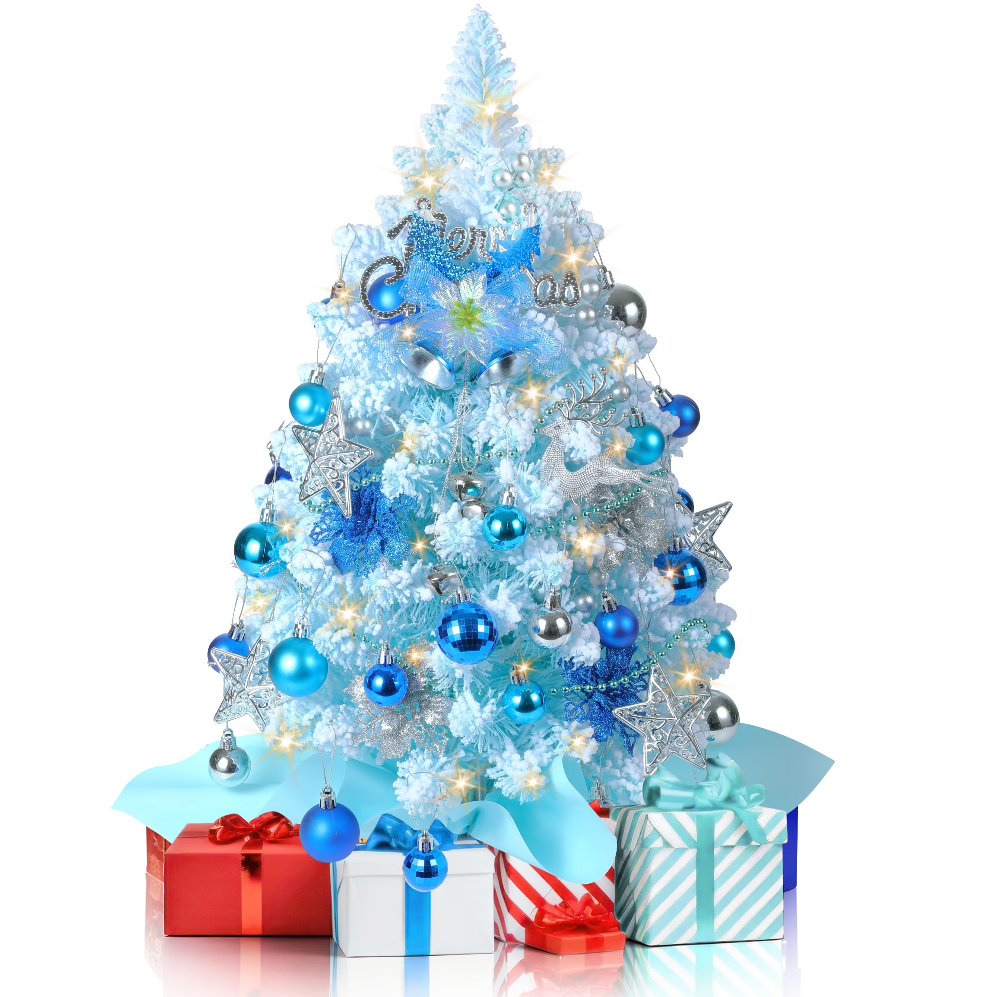 Amazon.com: 2FT Snow Flocked Christmas Tree, Blue Mini Christmas