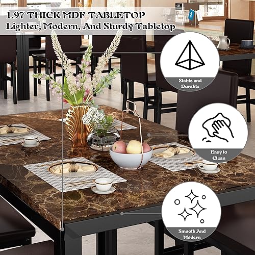 Miniatura 8 de DKLGG Juego de 4 sillas de mesa de comedor para 4, juego de 4 sillas de mesa de comedor de 5 piezas, juego de mesa de comedor de mármol sintético