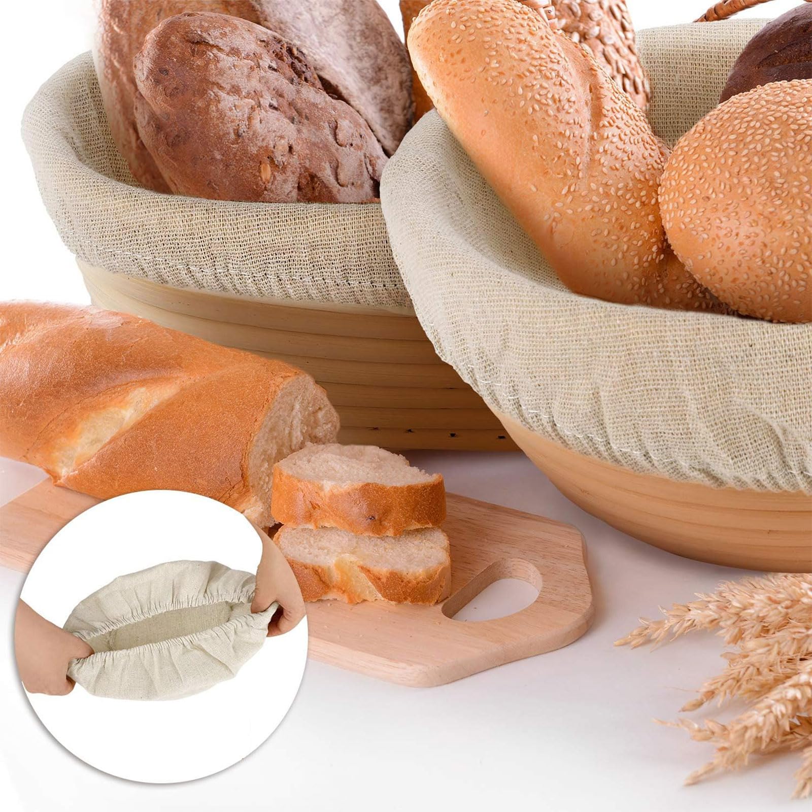 2 stuks linnen inzetstukken voor brood, fermentatiemandjes, linnen doek