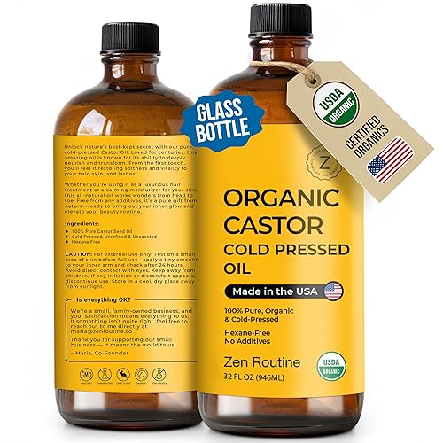 Vista 7 de Zen Routine Aceite de ricino orgánico (botella de vidrio grande de 32 onzas) sin hexano, aceite para el crecimiento del cabello, pestañas