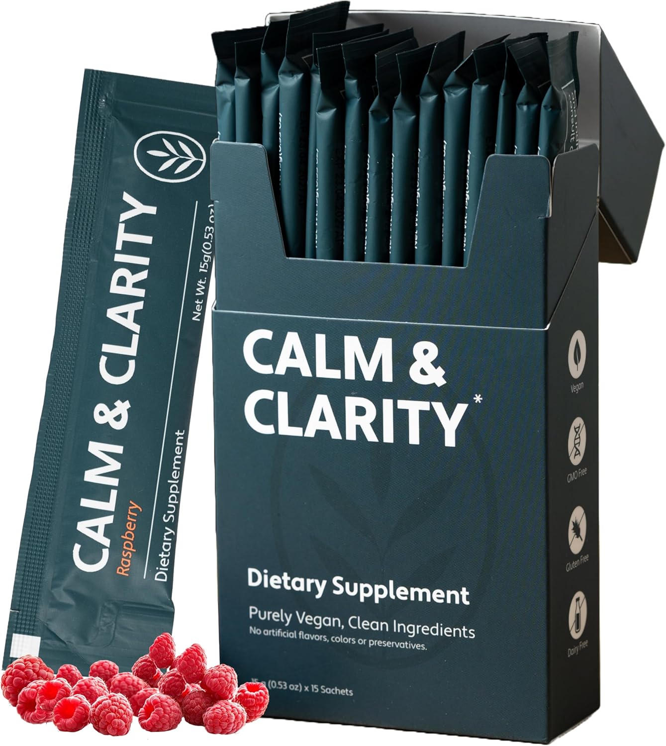 ELVD Wellness Calm & Clarity – Fast-Acting Sublingual Gel Supplement for Stress Relief & Mental Focus – Passion Flower, L-Theanine, Taurine – Natural Calming Support, Vegan and Jitter-Free,15 Sachets