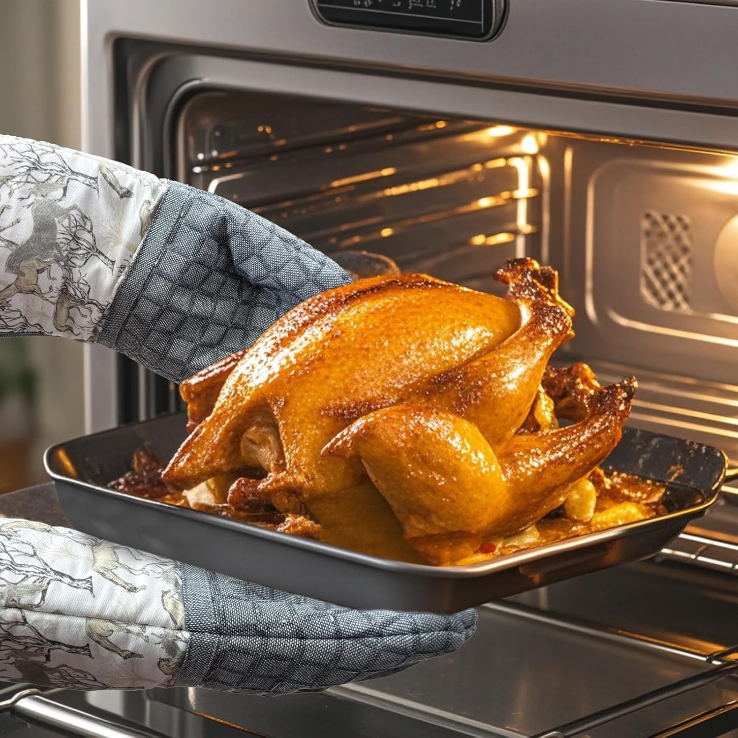 Silicone Printing Oven Mitts Heat Resistant to 500 Degree,Yarm-Dyed Oven Gloves with Animal Design Non-Slip for Kitchen Cooking Barbecue Baking and Machine Washable. (Gray Oven Mitts) - Image 4