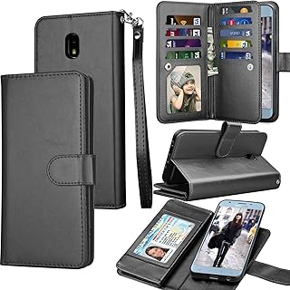 Tekcoo for Galaxy J7 2018/ J7 Aero//J7 V 2nd/J7 Top/J7 Crown/J7 Aura/J7 Refine Wallet Case, ID Credit Card Slots Holder Purse Carrying PU Leather Folio Flip Cover Kickstand for Samsung J7 Eon -Black