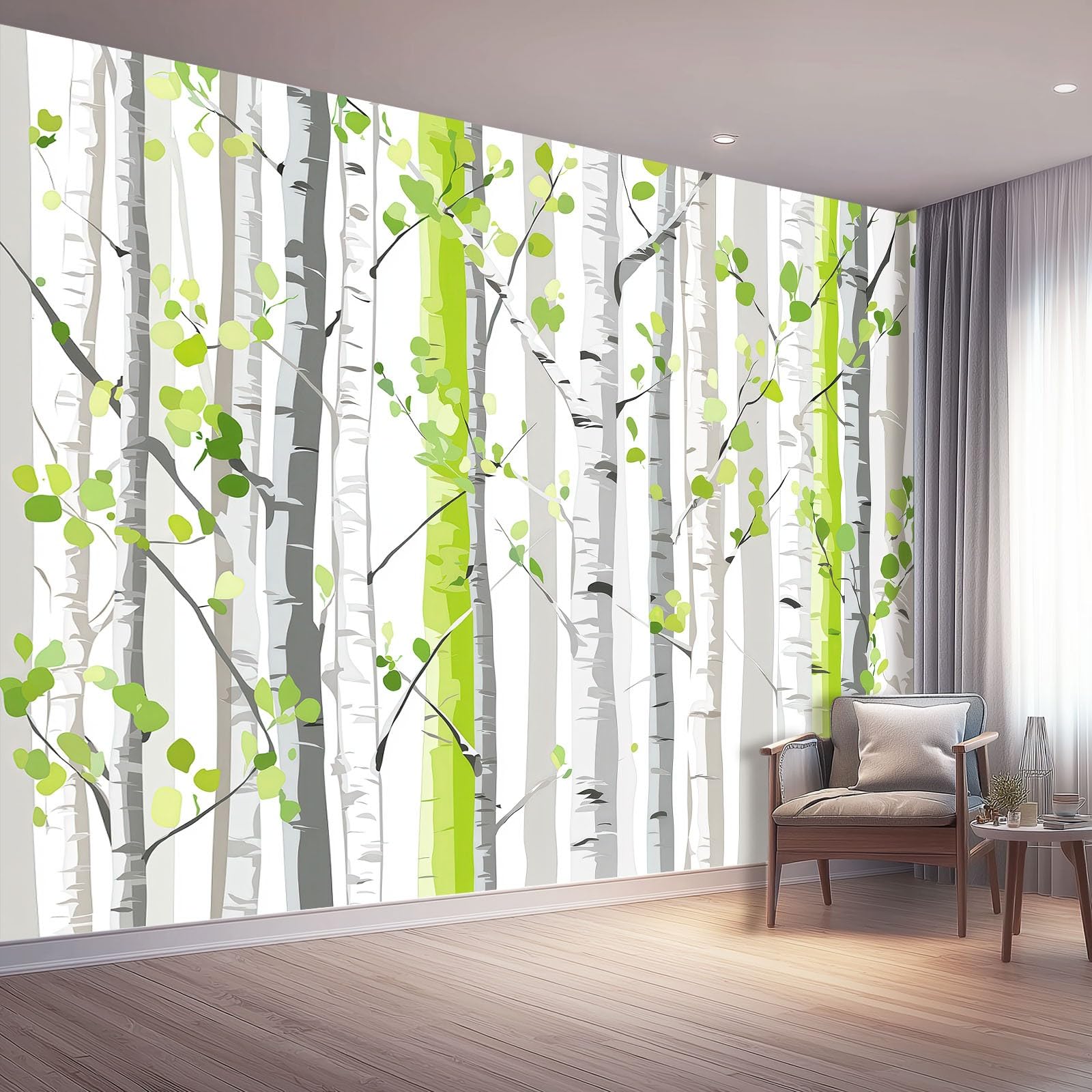 Fototapeta 400 x 280 cm ściany dekoracja salonu natura wzór do sypialni salonu tapeta z włókniny, zielone paski leśne brzozowe
