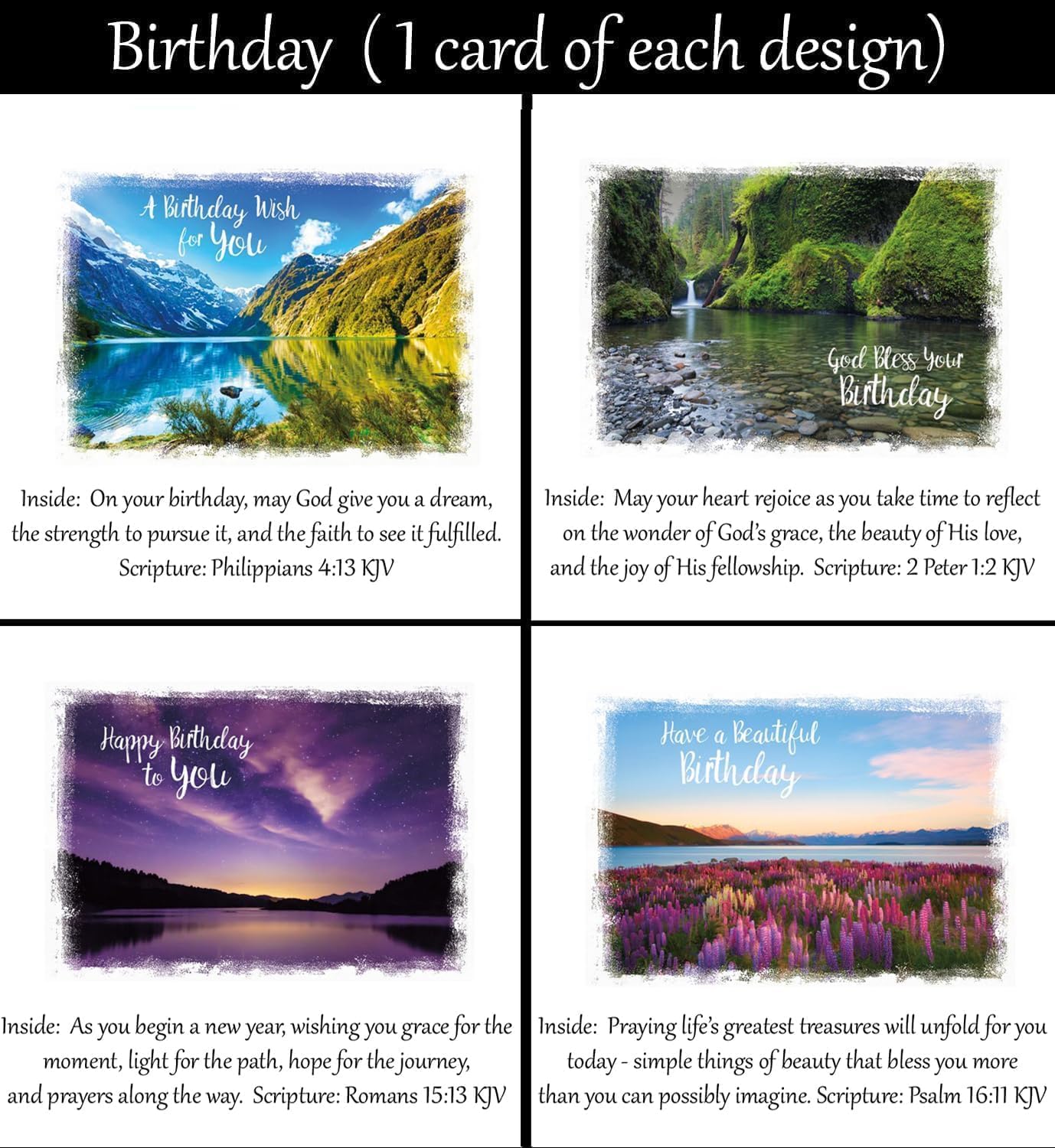 KJV Birthday (No Repeated Cards) 24 Design Christian/Religious Greeting Card #1 Assortment ~ King James Scripture in every card