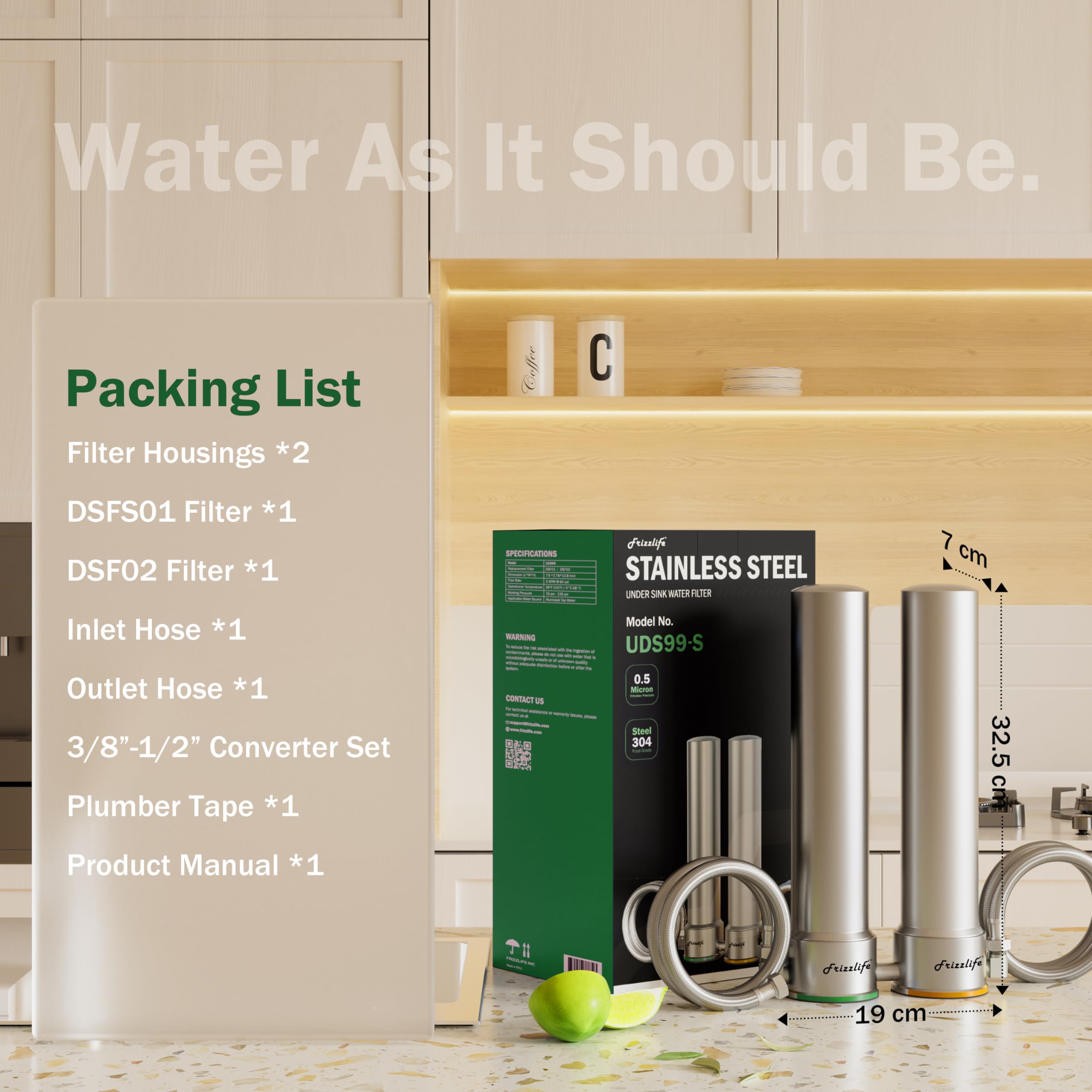 Frizzlife UDS99-S Sistema di filtraggio dell'acqua da sottolavello, filtrazione dell'acqua a 8 stadi con connessione diretta, 0,5 micron, riduzione del 99,99% di piombo, cloro, metalli pesanti，UDS99-S