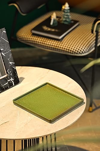Miniatura 6 de Bandeja de tocador con ribete marrón, organizador de velas y perfumes, bandeja decorativa cuadrada verde de 8 x 8 pulgadas para encimera para baño y