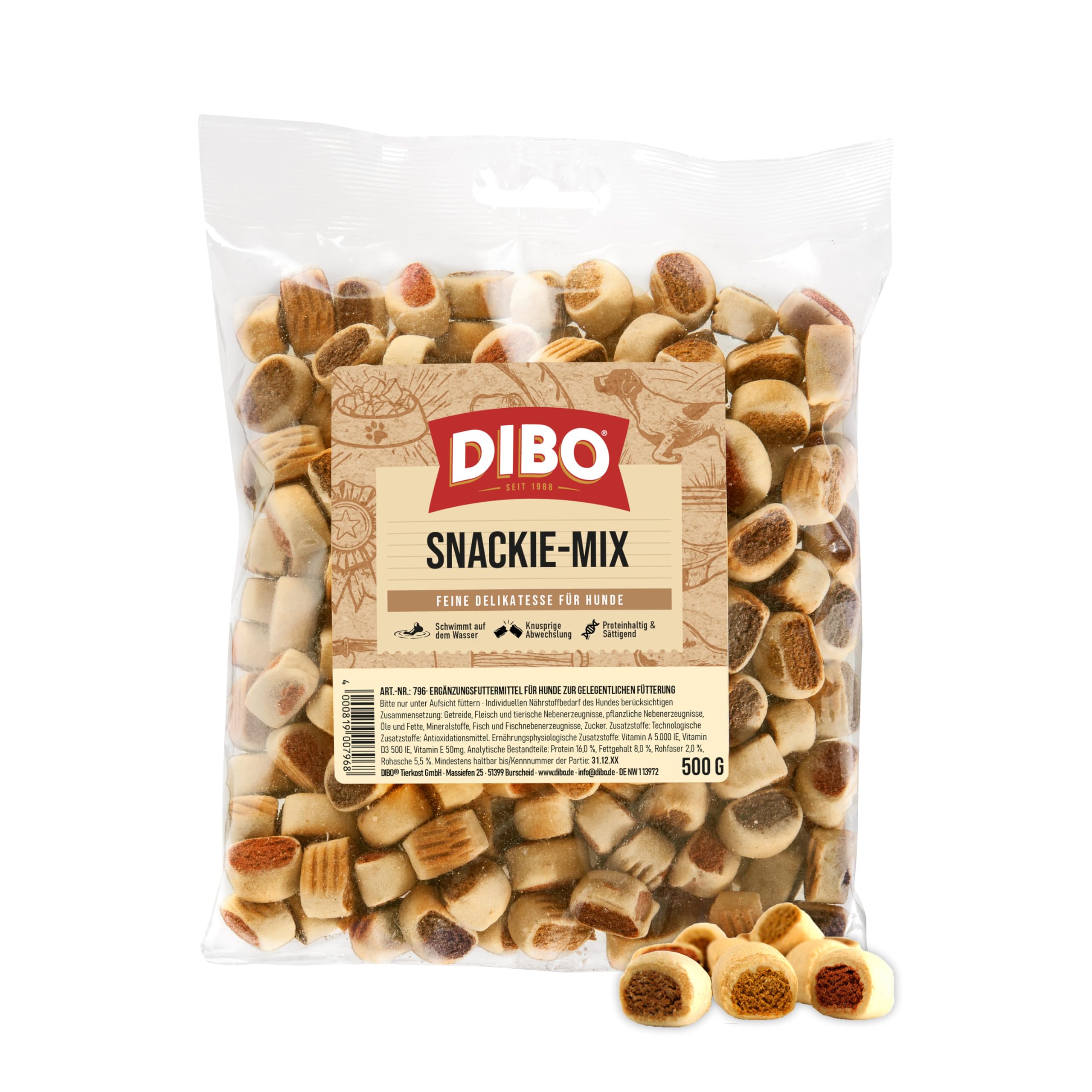 Snackie-Mix, 500g-Beutel, Backwaren als gesunde, natürliche Ernährung für Hunde von DIBO, Hundefutter, Barf, B.A.R.F., Leckerli, Hundekekse