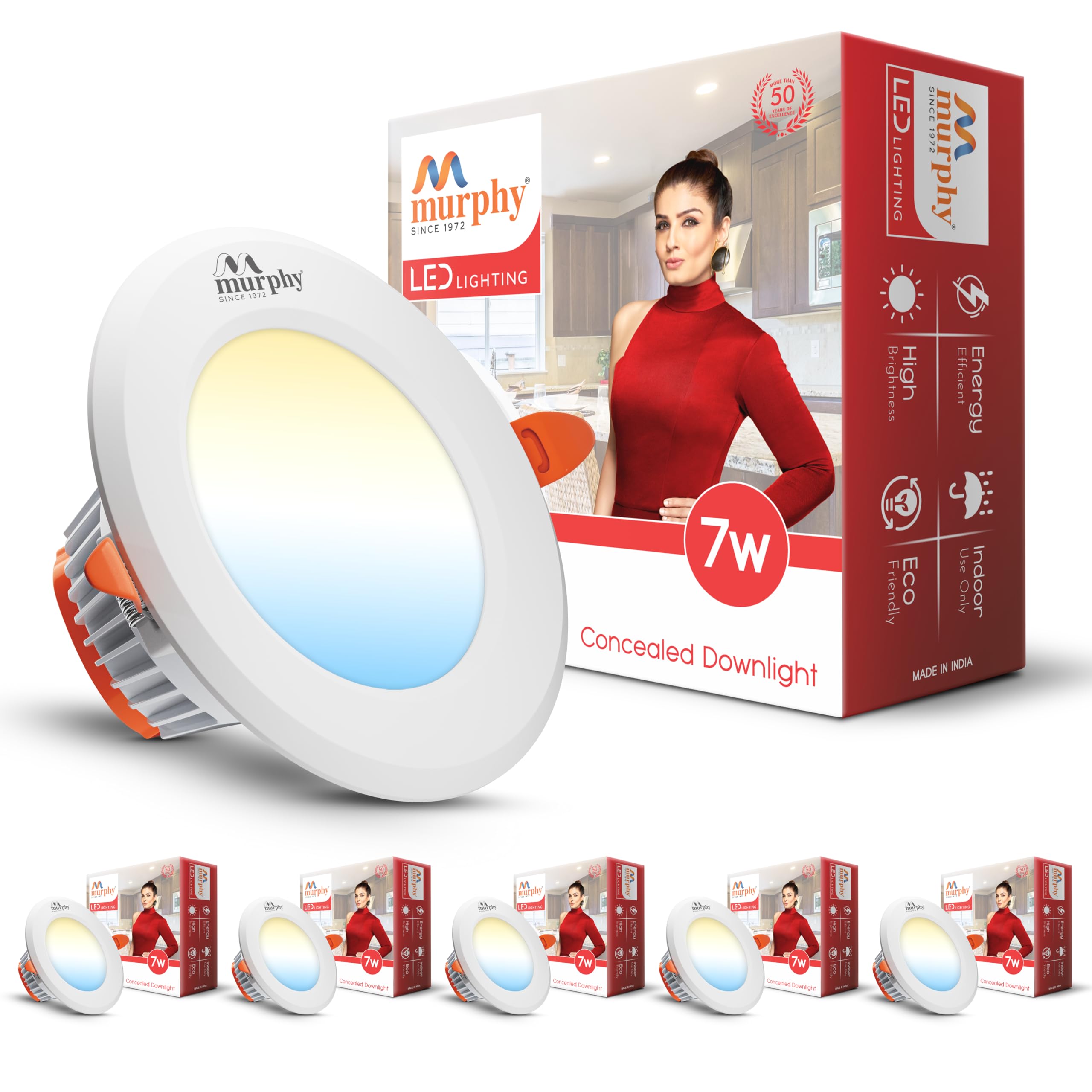Murphy 7W VIVO 3-in-1 Round LED Conceal Panel Light | Color Changing (Cool White/Warm White/Natural White) - Suited for 3-inch Concealed Box - Pack of 6