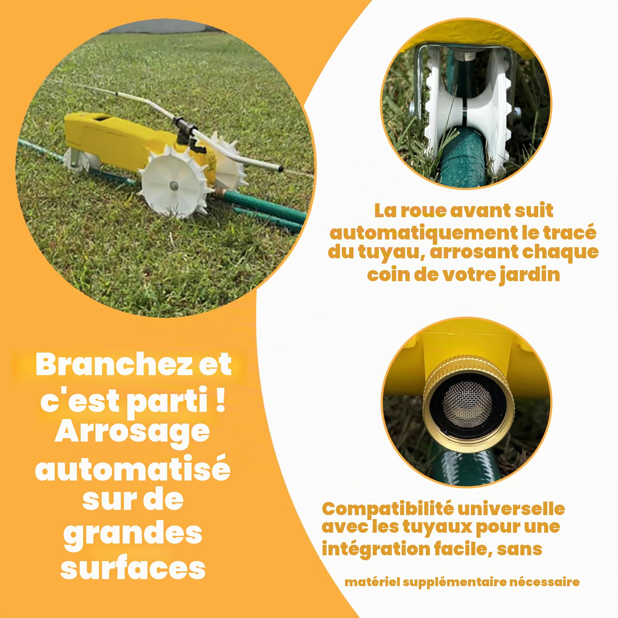 Nelson Rain Train Arroseur Mobile en Fonte, Jaune, 1 254 m² pour Cour et Jardin, avec arrêt Automatique