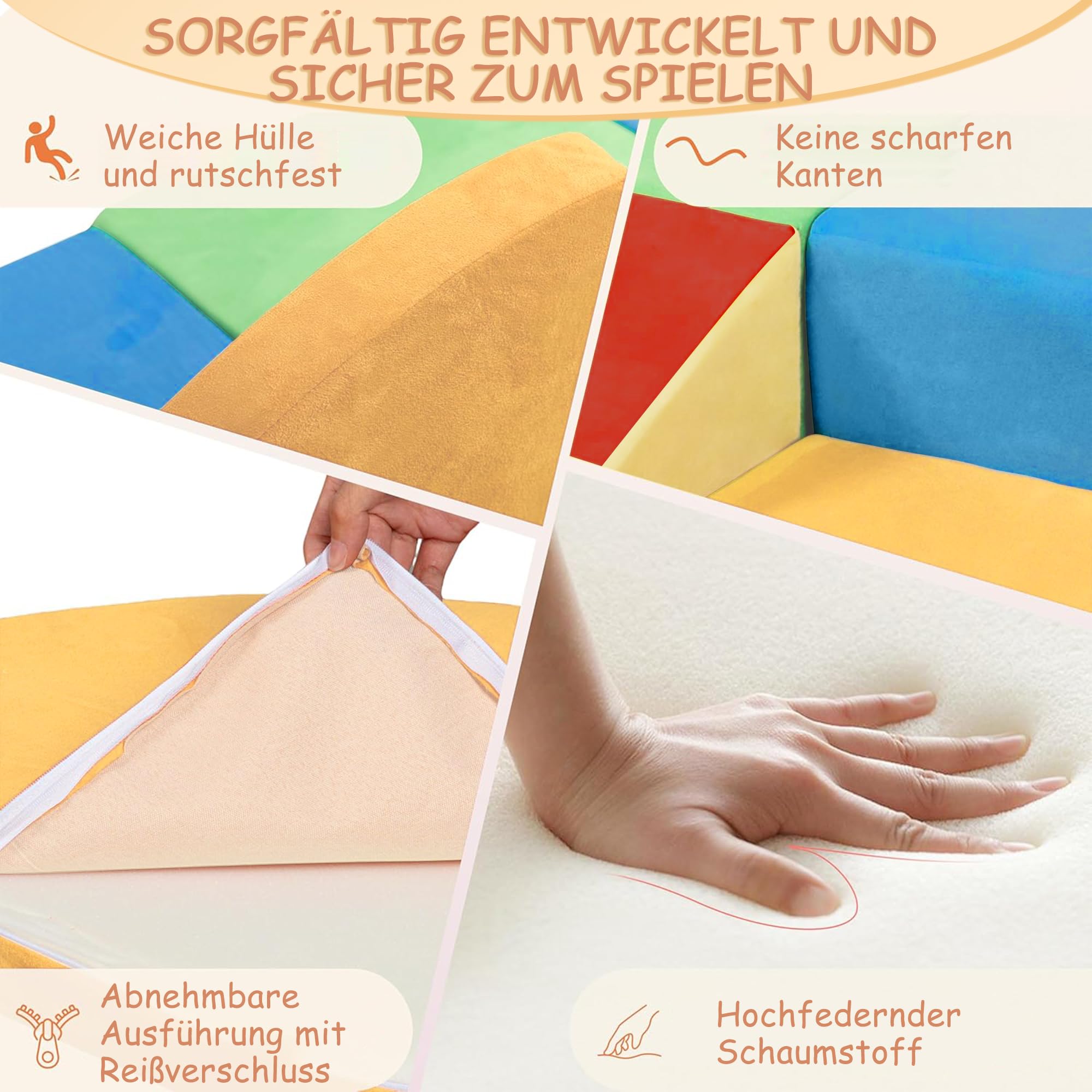 Montessori - Blocchi da costruzione in schiuma per bambini, giocattoli per bambini, custodia lavabile per divertimento al coperto, per gattonare e arrotolare, set da gioco per attività indoor