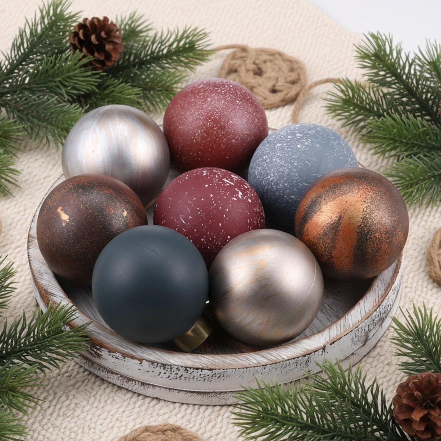 18 Pcs Neutral Textured Christmas Ball Ornaments 2.36 Inch Vintage Antique Copper Christmas Tree Ornaments Matte Small Plastic Shatterproof Ball with Loop for Rustic Xmas Decoration