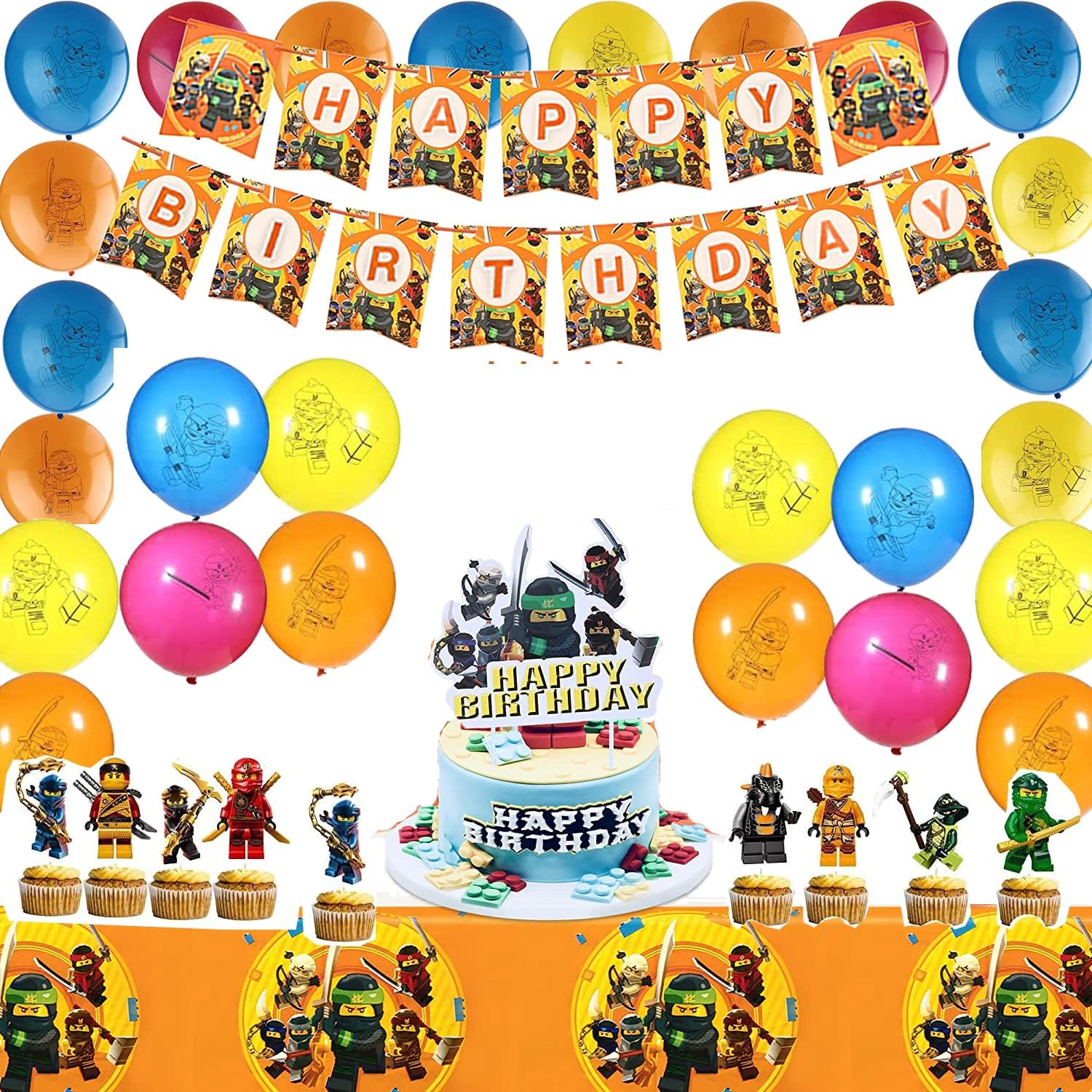Ninja Birthday Party Supplies Anime Party Supplies Ninja Birthday Decorations Set Include Banner, Balloons, Cupcake Toppers,Cake Topper, Tablecloth