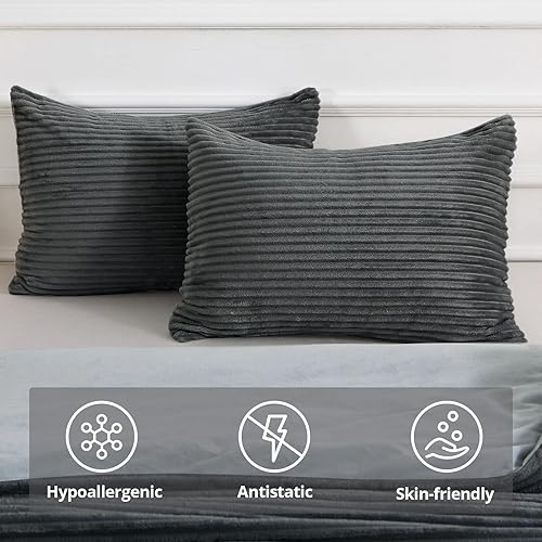 Miniatura 6 de HEVUMYI Juego de edredón de terciopelo tamaño matrimonial de 3 piezas, edredón de forro polar hipoalergénico con relleno alternativo de plumón,