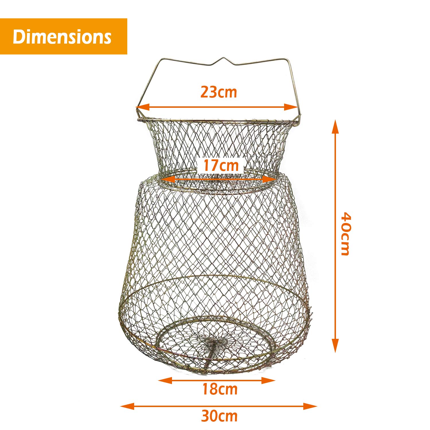 BPS OZL-11001 Grand panier de filet de pêche en fil pour oiseaux en acier avec poignée ronde en métal 30 x 40 cm
