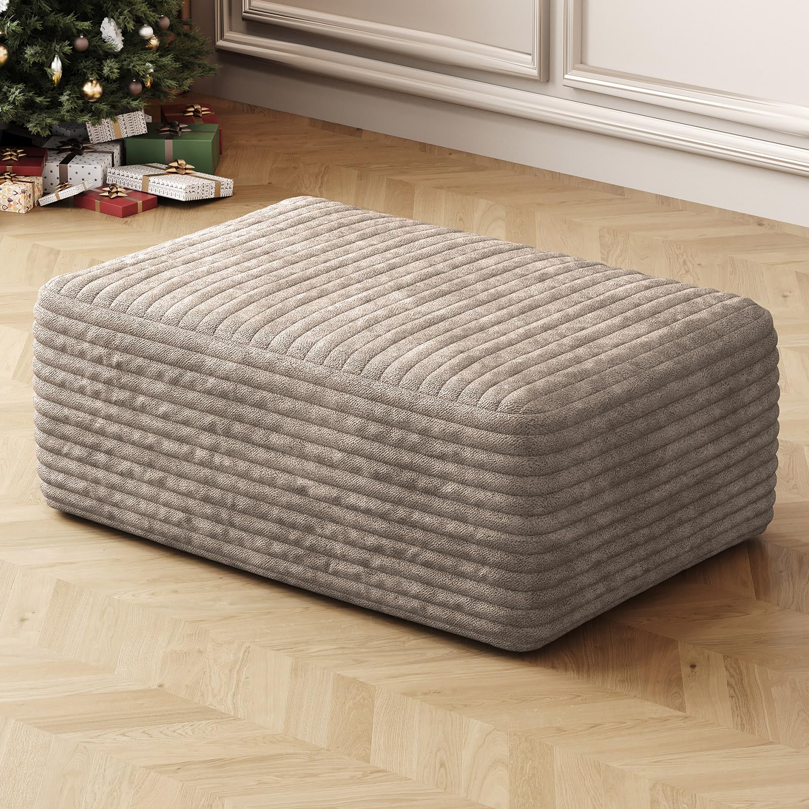 LUCKHAO 37.4" Ottoman Seat, Corduroy Upholstered Deep Seat, Comfy Cloud Couch with Movable Ottoman, DIY Combination, Plush Corduroy, Camel