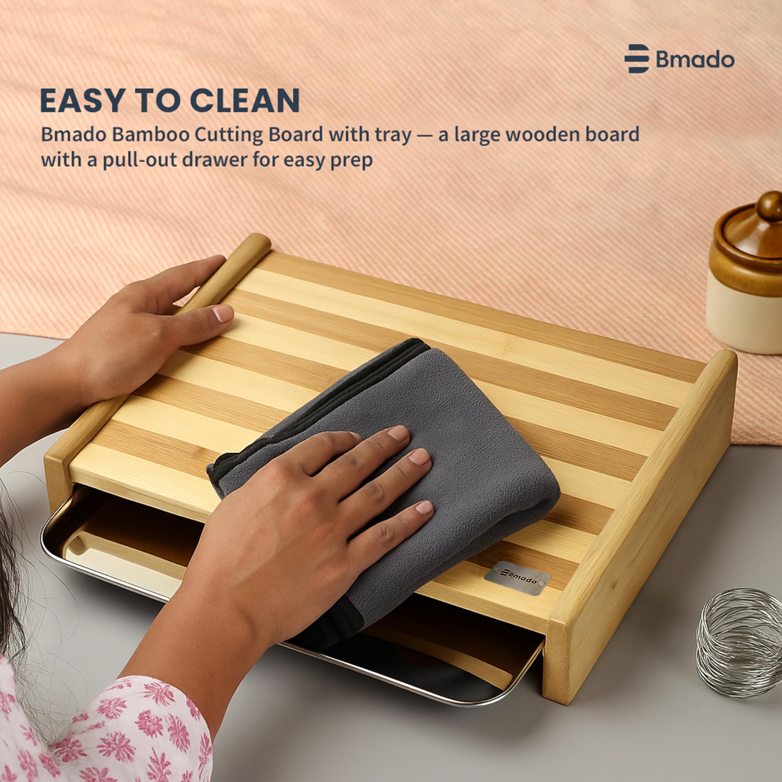 Bmado Bamboo Cutting Board with Tray -5