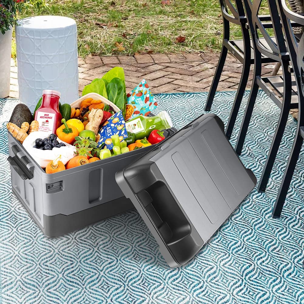 45L Caja de Almacenamiento de Maletero Coche, Organizador Maletero Coche con Cubierta Caja de almacenamiento de plástico plegable para coche para viaje pescar cámping 47 x29 x 29cm(Negro mate)