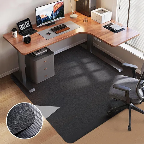 Office Chair Mat for Hardwood Floor: 53"x45" Large Black Rolling Chair Mat for Hard Wood and Tile Floor, Anti-Slip Heavy Duty Floor Protector Mat Under Computer Desk, Easy Glide Chair Mats for Home