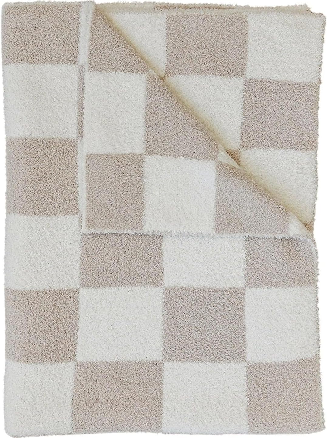 Mebie Baby Taupe Checkered Plush Baby Blanket 30x40 - Soft, Lightweight, Breathable | Available in Two Sizes