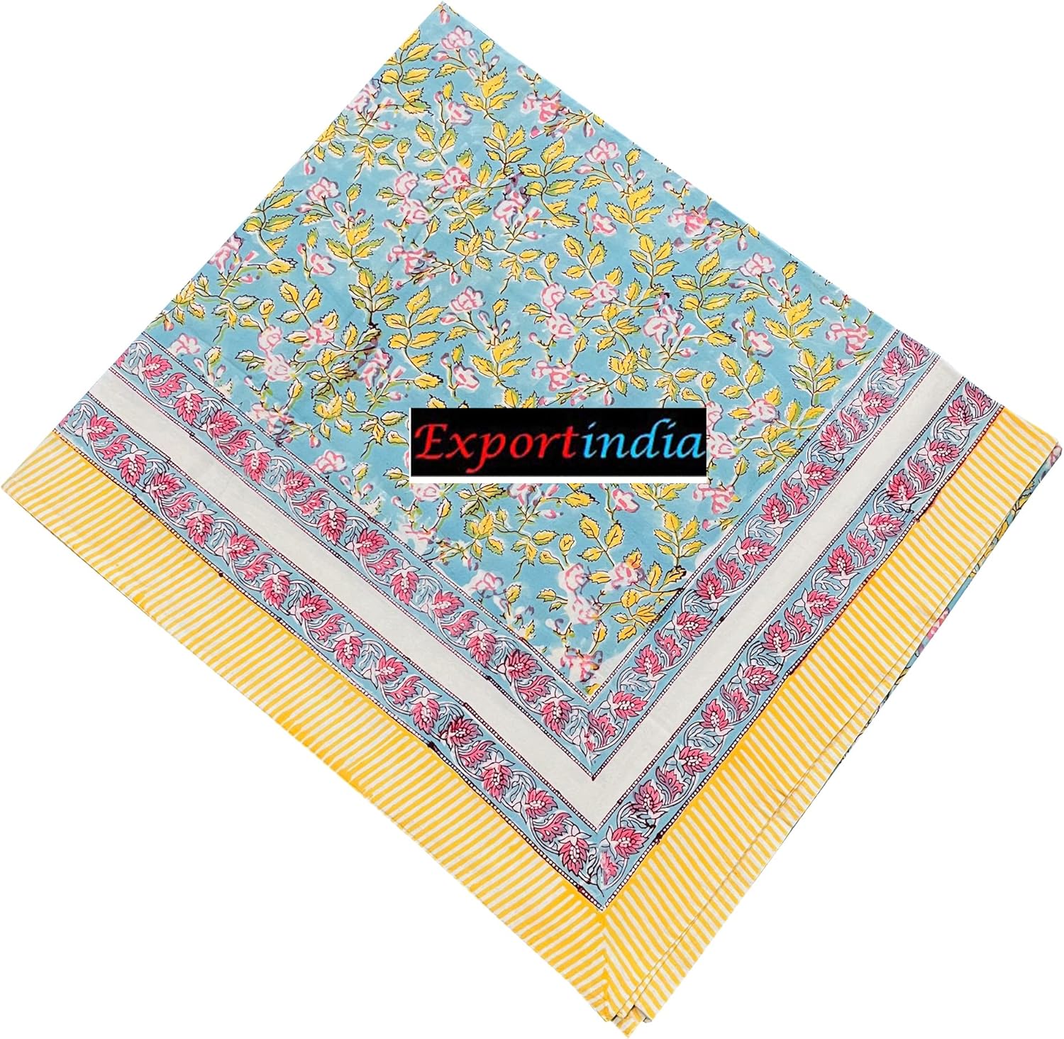 Exportindia Indian Hand Block Print 100% Cotton Bedsheet BedCover Bedspread Flat Sheet with 2 Pillow Cover (King/Queen Size 90x108 Inch)