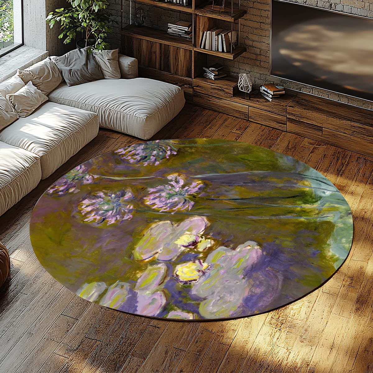Impressionistischer Seerosen-Rundteppich 80cm