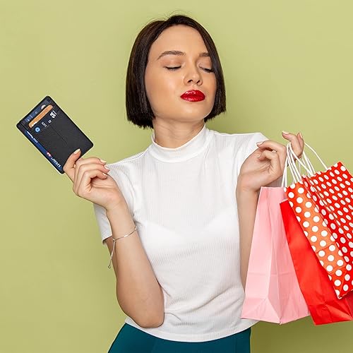 Miniatura 6 de Cartera con tarjetero minimalista para hombres y mujeres con bloqueo RFID y bolsillo frontal de cuero, Negro azabache., S