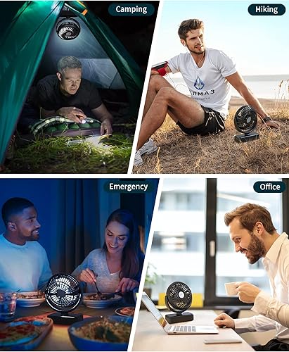 Miniatura 7 de REENUO Ventilador de campamento de 5000 mAh con luces LED ventilador de tienda de campaña de 40 horas de tiempo de funcionamiento máximo con gancho
