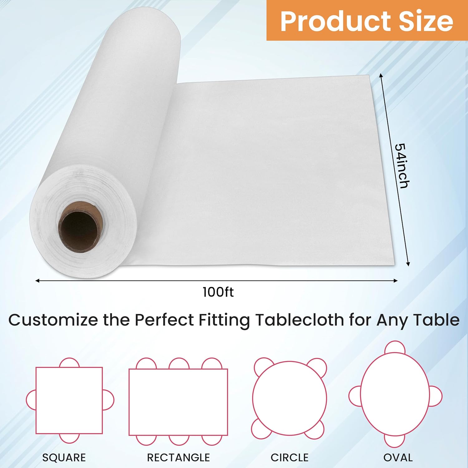 BM Plastic Table Cover Roll - Premium Tablecloth Roll with Slide Cutter for All Shape/Size Tables - Disposable Tablecloth, Ideal for Birthdays, Parties, Picnics, & Weddings (White, 54 Inch X 100 Feet)