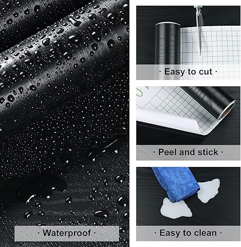 Miniatura 6 de Papel de contacto de madera negra de 24 x 118 pulgadas para gabinetes, despegar y pegar encimeras, papel tapiz de grano de madera, papel de pared