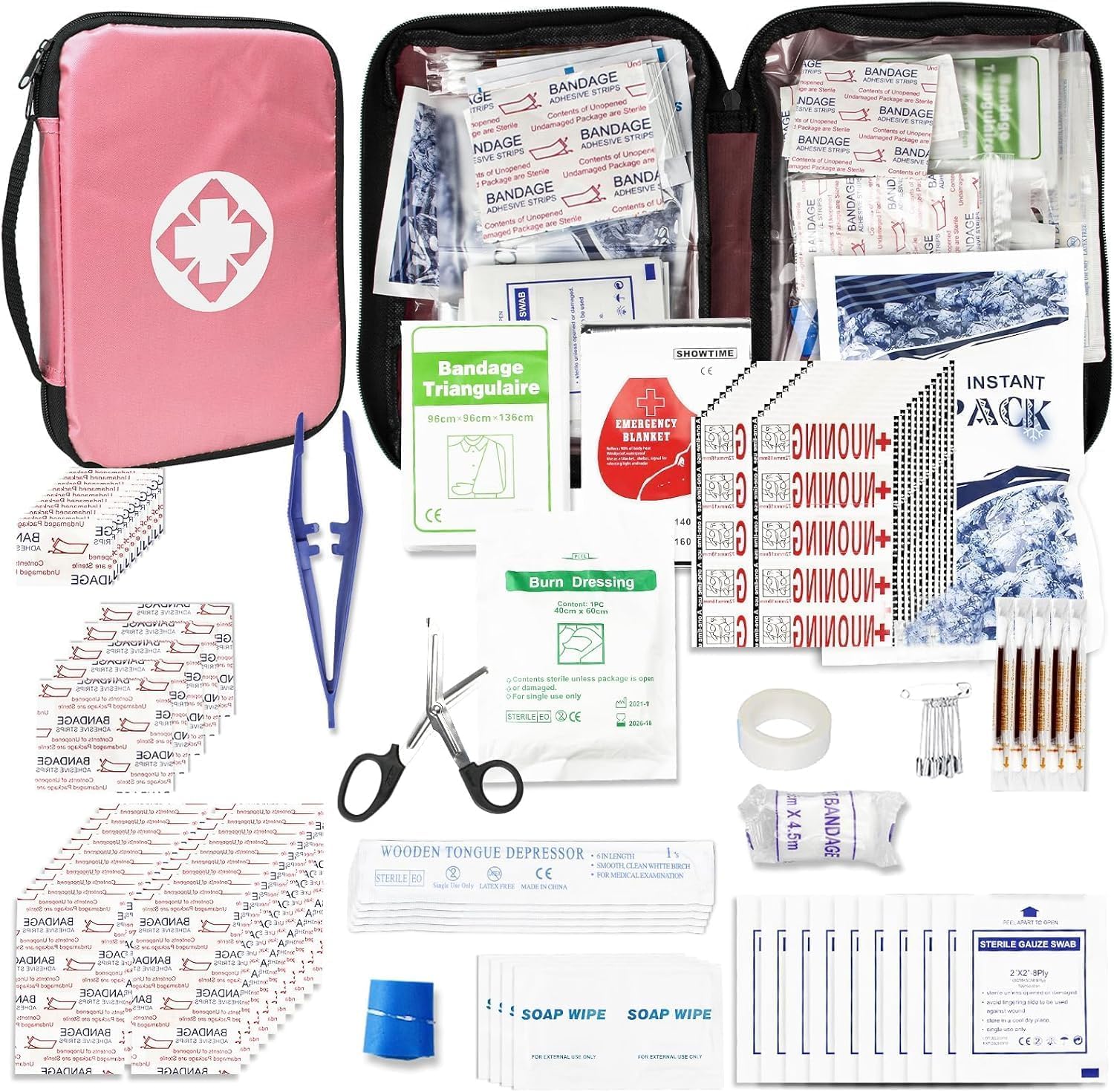 First Aid Kit 305PCS Car Home Camping Essentials Pink 1st Aid