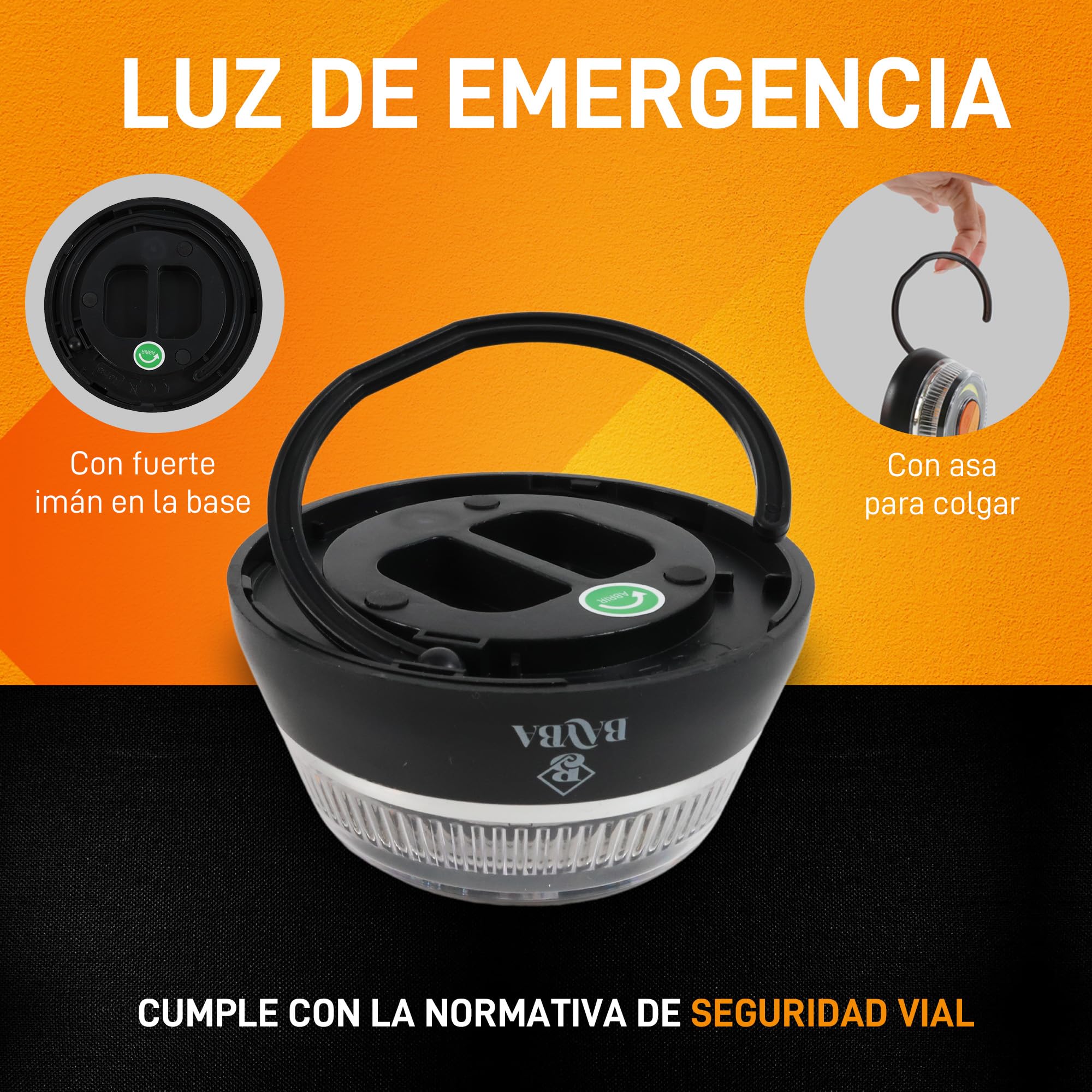 Luz de emergencia para coche homologada DGT con base imantada. Baliza V16 homologada DGT para señalización frente a averia. Señal luminosa de aviso visible a 1 km. 1 Unidad