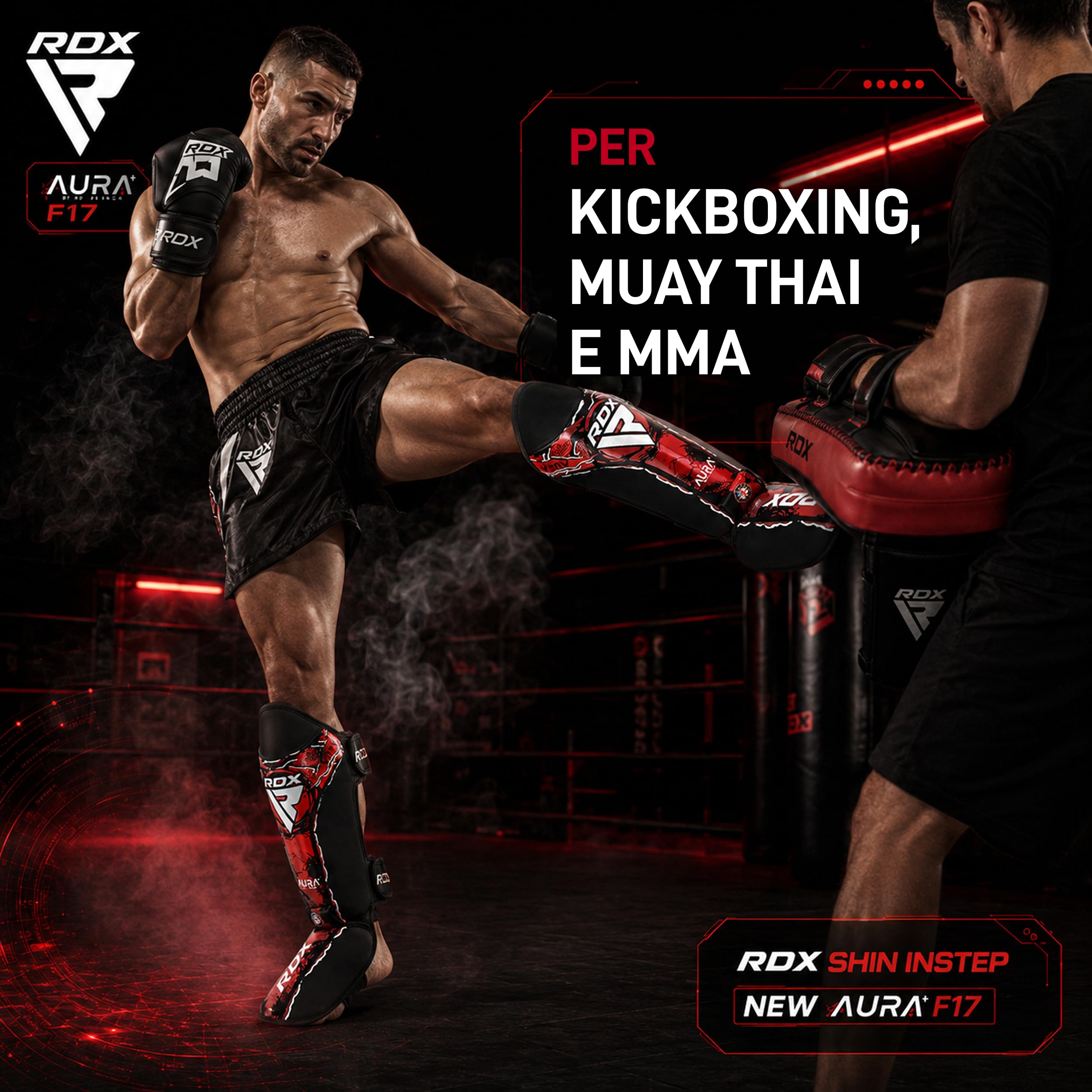 RDX Paratibie Aura F-17, Paratibie Kickboxing per Donne e Uomini, Paratibie MMA con Schiuma Stampata Ammortizzante, Paratibie Muay Thai e Protezioni per Arti Marziali