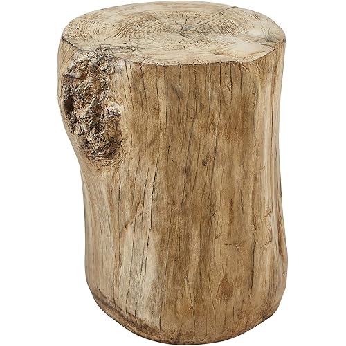 Ball & Cast Faux Wood Stump Stool Accent Table 14.575"W x13"Dx16.94"H Natural Set of 1