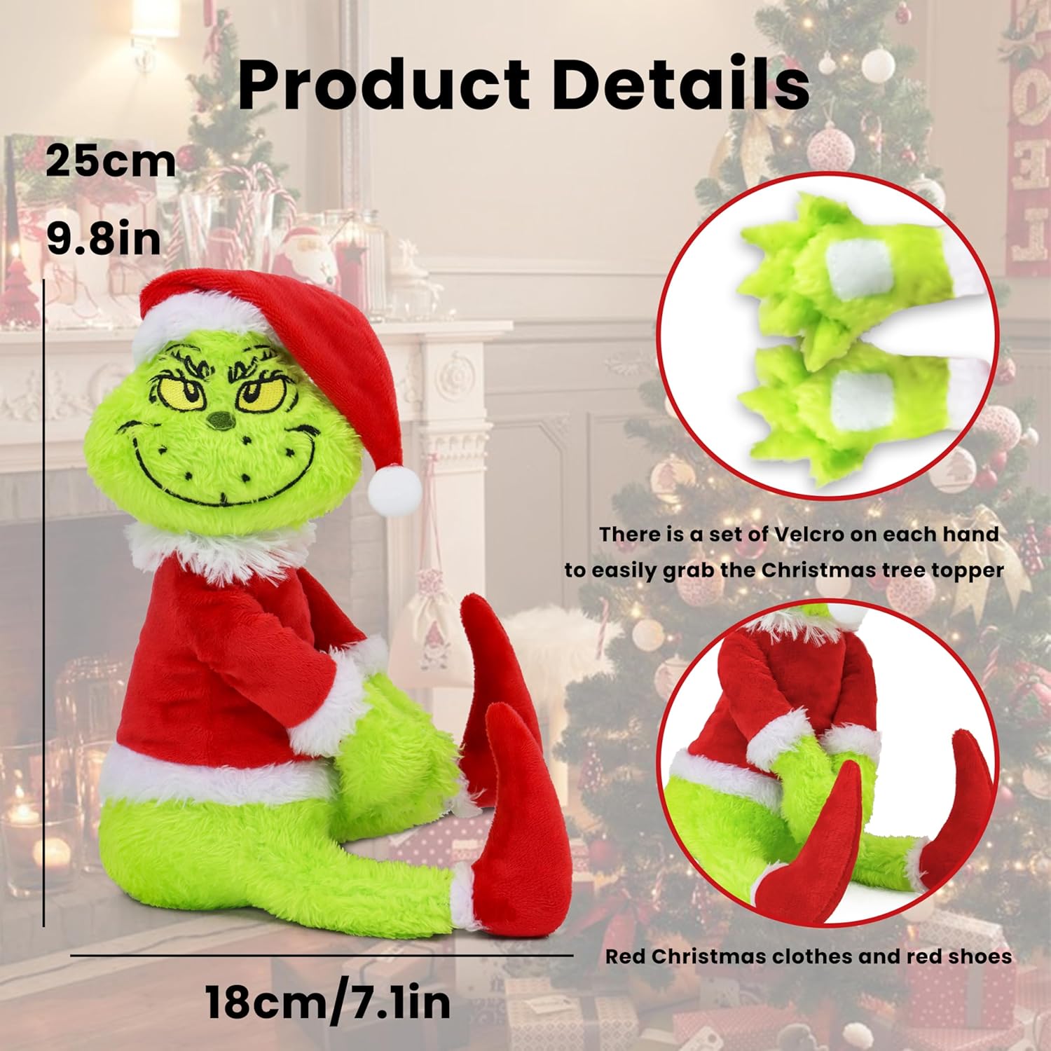 Green Furry Christmas Thief Tree Topper, Holiday Character Tree Hugger Decoration for Wine Bottle Curtain Christmas Tree Ginger Bread Home Decor (1 Pack) - Image 4