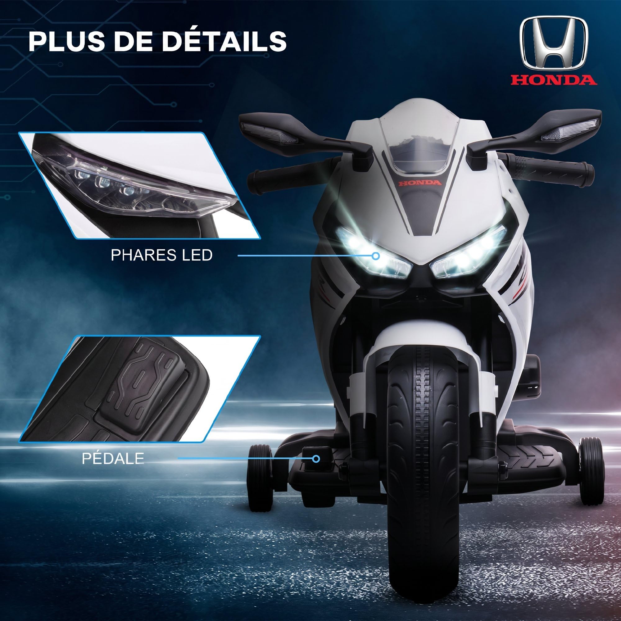 HOMCOM Moto Électrique Enfants sous Licence Honda 6 V 3-5 Ans Blanc
