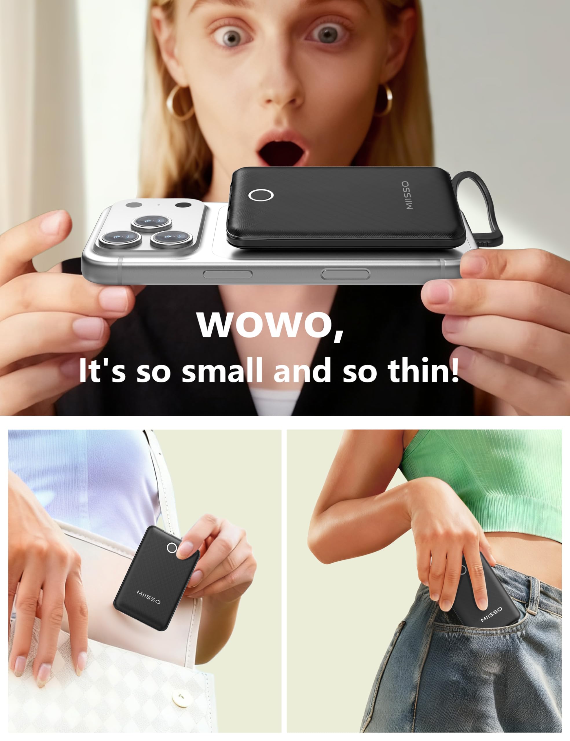 10000mAh Mini Portable Charger with Built in Cable - image 4