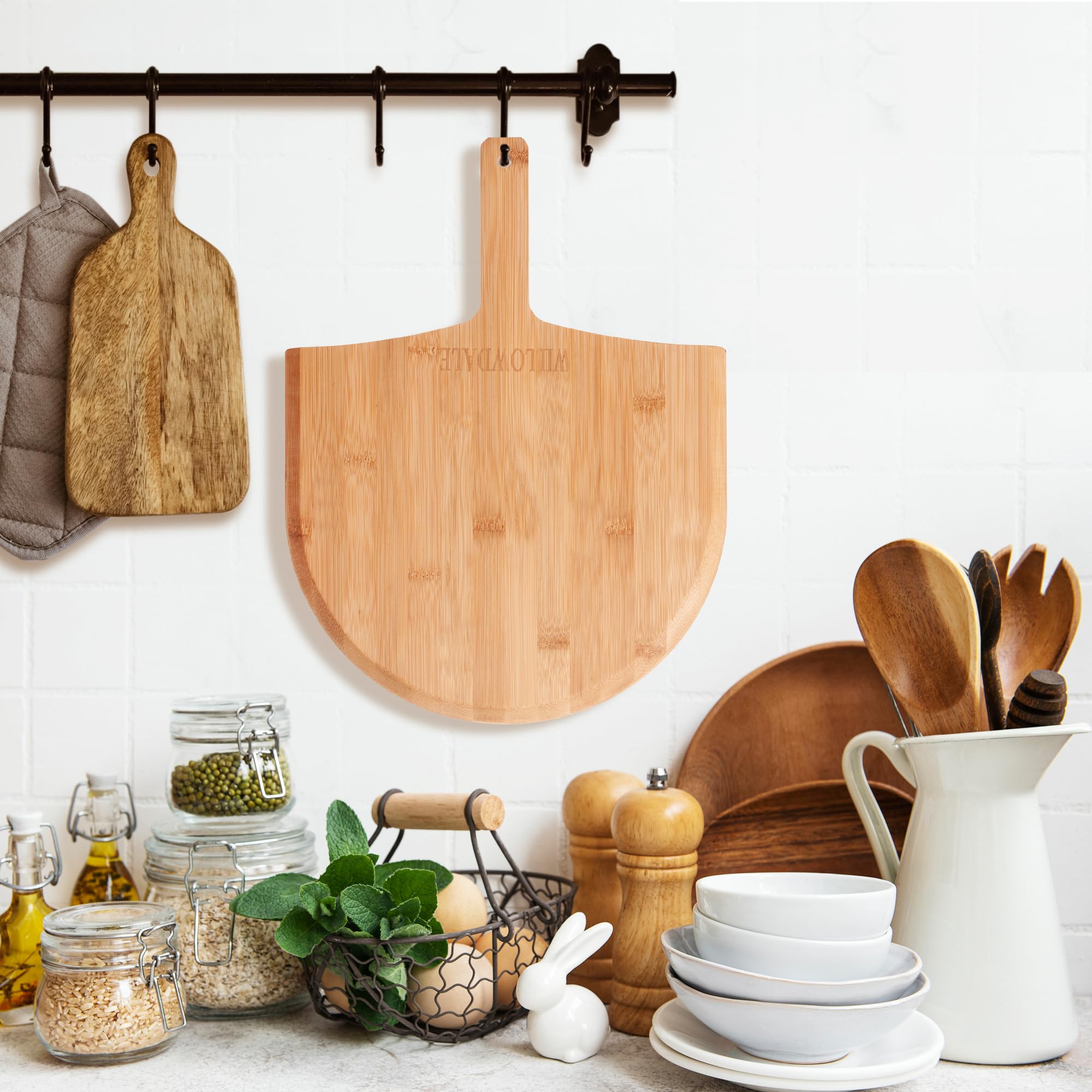 WILLOWDALE Pizzaschieber aus Holz, 30,5 cm, 2 Stück, Küchen-Bambus-Pizzaschaufel, großes Pizzaofen-Zubehör zum Backen mit Griff, Holzschneide-Servierbrett für Käse, Brot, Kuchen, Obst, Gemüse