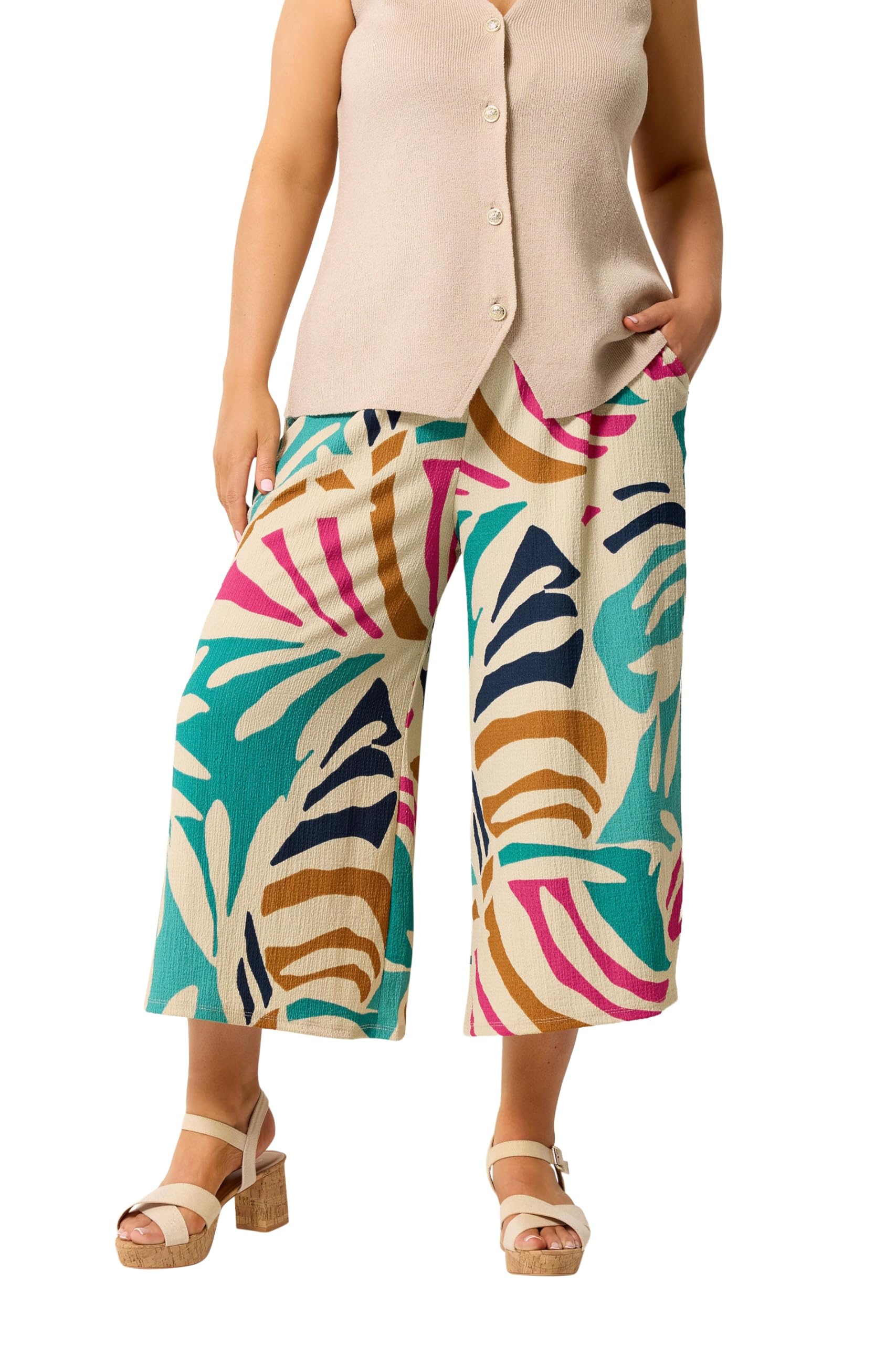 Yours Curve Brown Abstract Culottes - Women's - Plus Size Curve