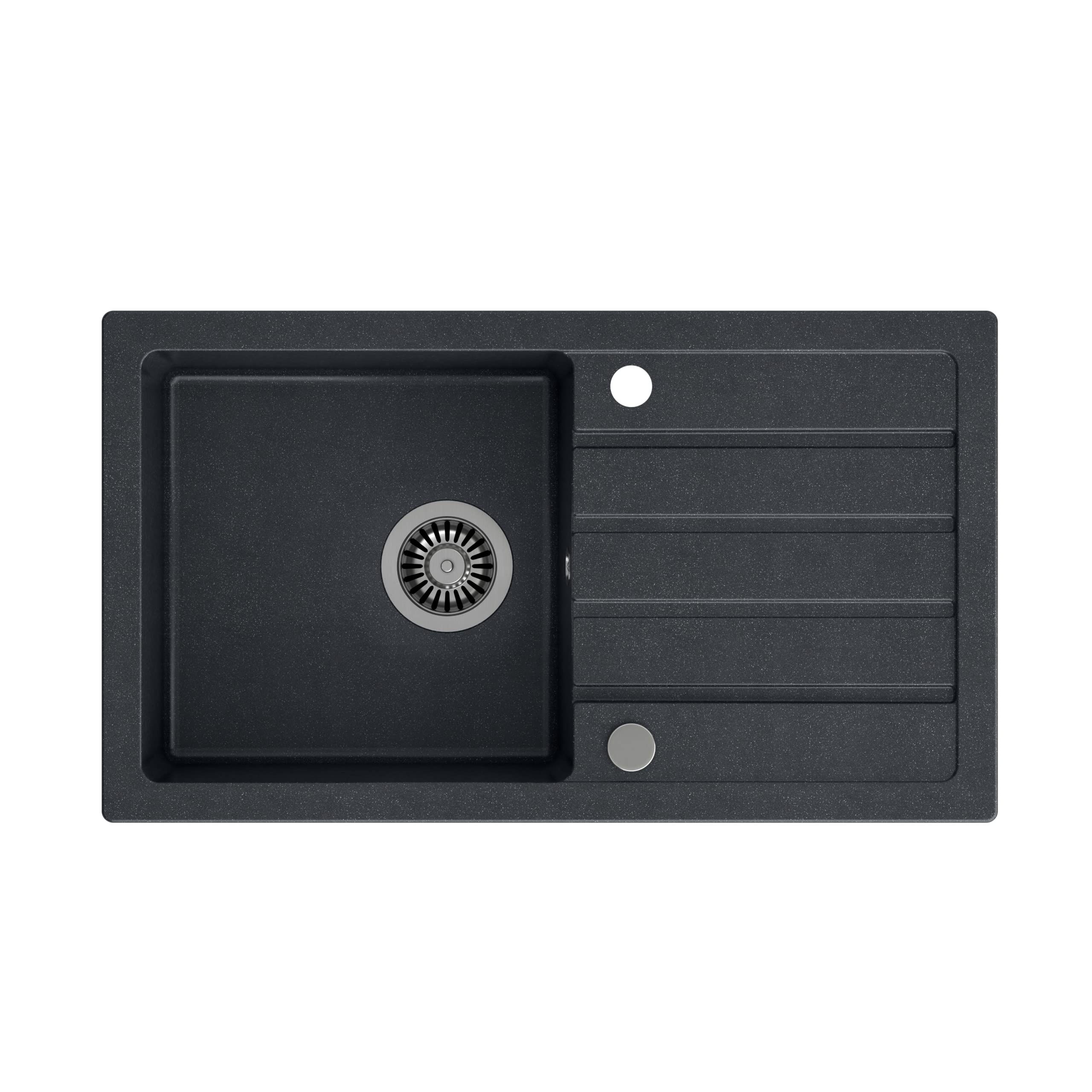VBChome Fregadero con grifo, 77 x 44 cm, color negro, para cocina, empotrable, con caño flexible