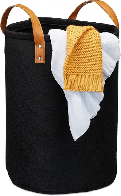 Relaxdays Black Laundry Basket - 28L Foldable Storage with PU Handle