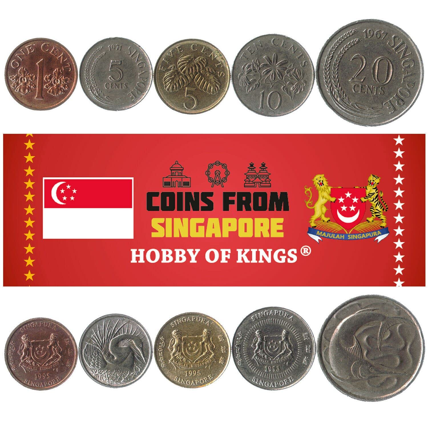 5 Singapore Coins from Asia