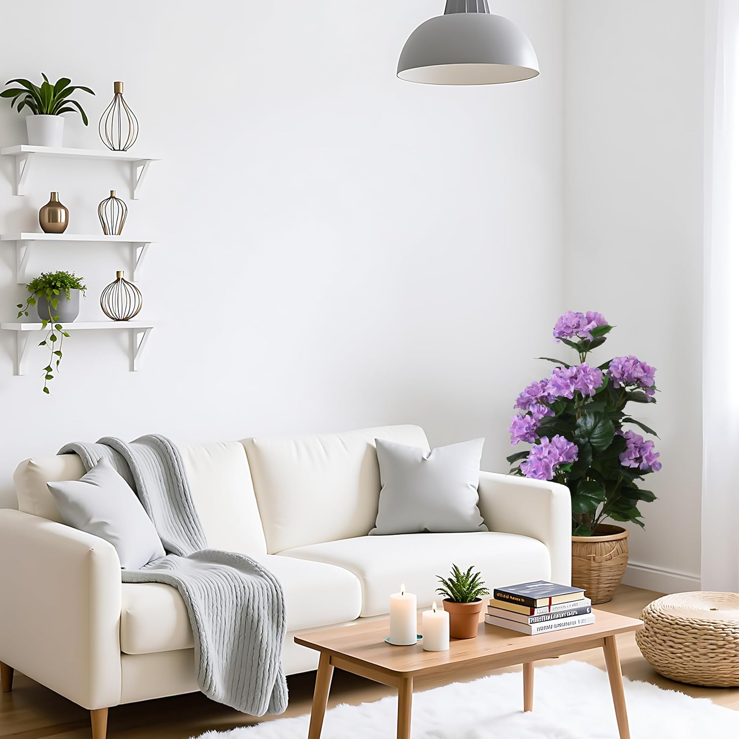 31inch Artificial Purple Hydrangea Flowers Potted Plant for Indoor & Outdoor Office Home Porch Decor, Realistic Tree with Long-Lasting Color (1, Purple)