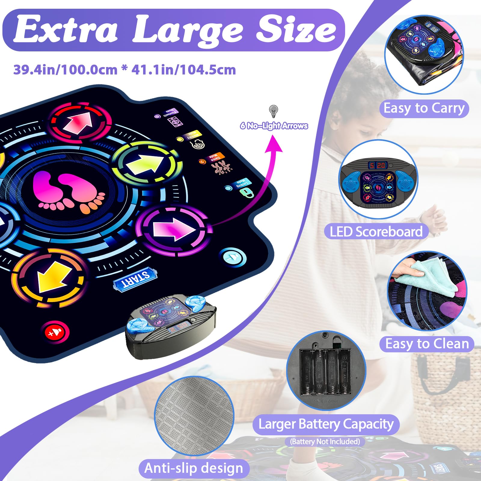Alfombrilla de baile, almohadilla electrónica de baile para niños con Bluetooth inalámbrico, 5 velocidades, 9 niveles, juguetes musicales, regalos de cumpleaños y Navidad para niñas y niños de 3, 4, 5 5