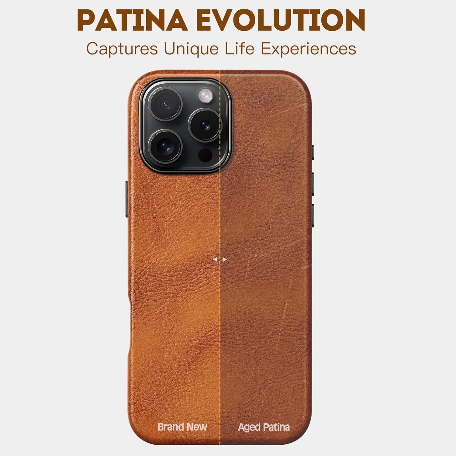 Genuine Leather Case for iPhone 16 Pro Max 6.9 inch, Oil Wax Top-Grain Leather, Compatible with MagSafe, Metal Buttons and Camera Bezel (Tan)