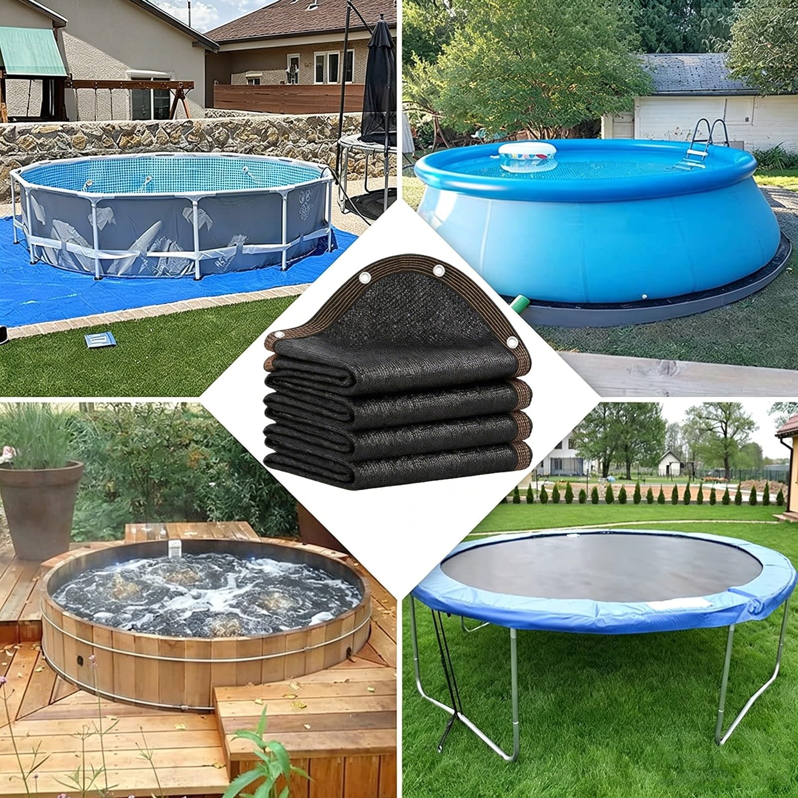 Filet Protection Piscine Diameter 4.5m Bâche De Piscines Ronde Filet Anti-Feuilles Housse Anti-Soleil pour Piscine Hors Sol Housse De Piscine Ronde pour Chiens Et Enfants