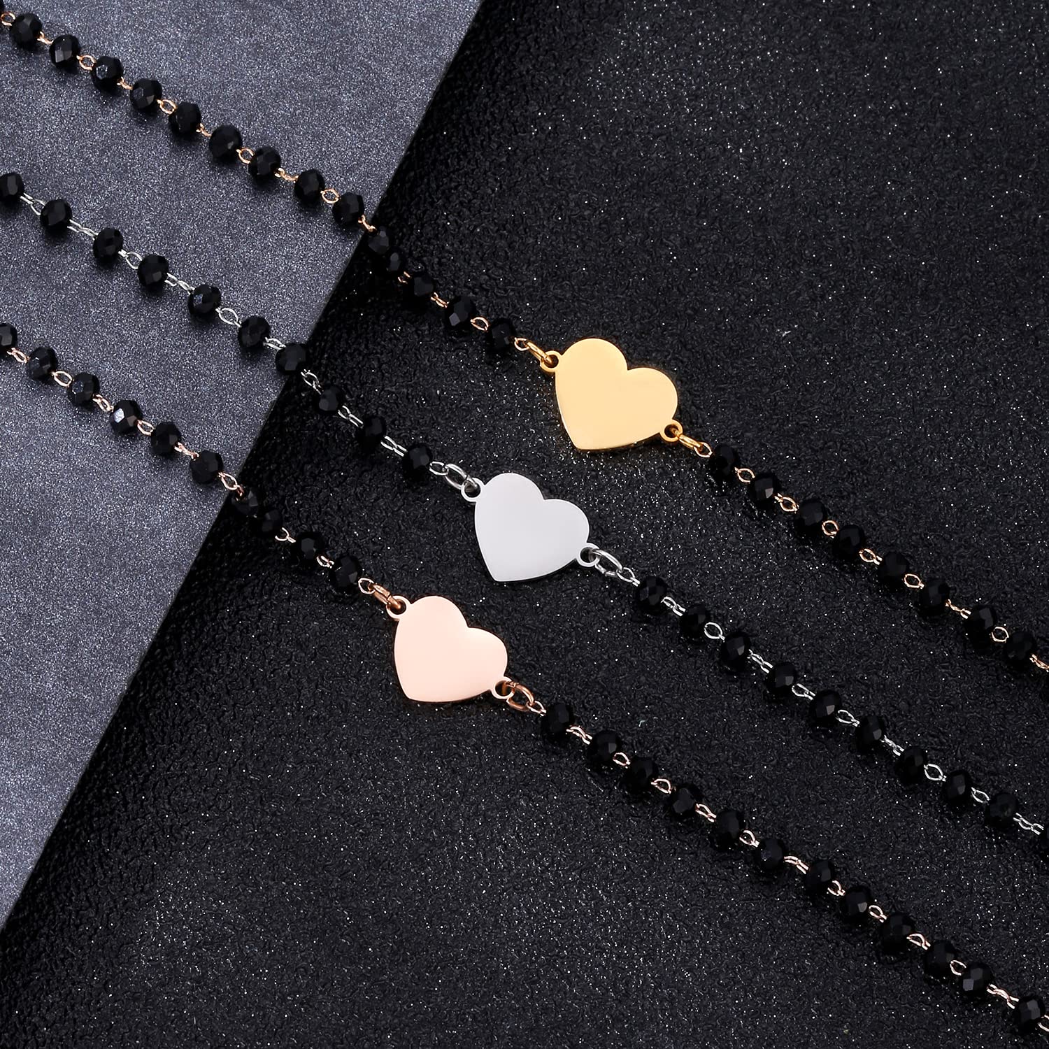 pengjin-Bracciale con ciondolo a quadrifoglio portafortuna, in acciaio inox, con perline nere, semplice braccialetto portafortuna