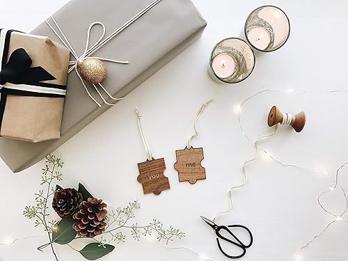 Miniatura 5 de You And Me Puzzle Piece Wood Ornament Pair for Wedding Anniversary, Holiday [Personalized Name Love Ornament, Christmas Gift for Mom, Dad, Husband,